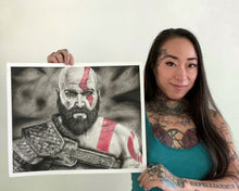 Load image into Gallery viewer, Kratos God of War Charcoal Drawing Print