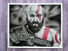 Load image into Gallery viewer, Kratos God of War Charcoal Drawing Print