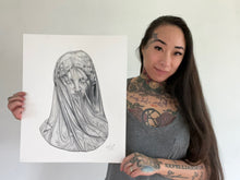 Load image into Gallery viewer, Veiled Statue Colored Pencil Drawing