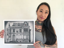 Load image into Gallery viewer, Welcome Home Haunted House Graphite Drawing Print