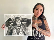 Load image into Gallery viewer, Eddie Munson Graphite Charcoal Drawing Print