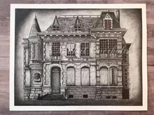 Load image into Gallery viewer, Welcome Home Haunted House Graphite Drawing Print