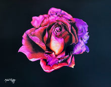 Load image into Gallery viewer, Neon Rose on Black Colored Pencil Realism Drawing