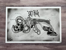 Load image into Gallery viewer, Skyhook Steampunk Schematic Graphite Drawing Print