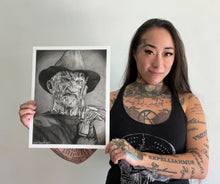 Load image into Gallery viewer, Freddy Graphite Charcoal Horror Drawing Print