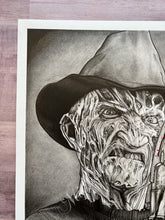 Load image into Gallery viewer, Freddy Graphite Charcoal Horror Drawing Print