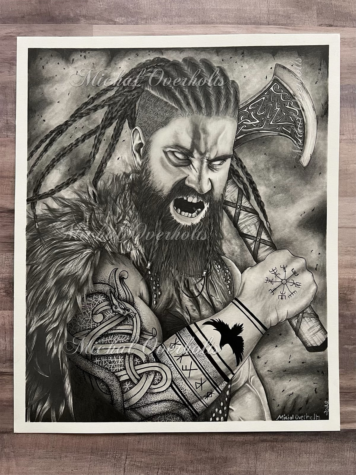 To Valhalla! Viking Graphite Drawing Print – Art By Michal