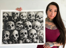 Load image into Gallery viewer, View From the Catacombs Fine Art Skull Drawing in Graphite and Charcoal PRINT