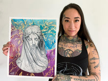 Load image into Gallery viewer, Veiled in Color Colored Pencil Drawing Gold Foil