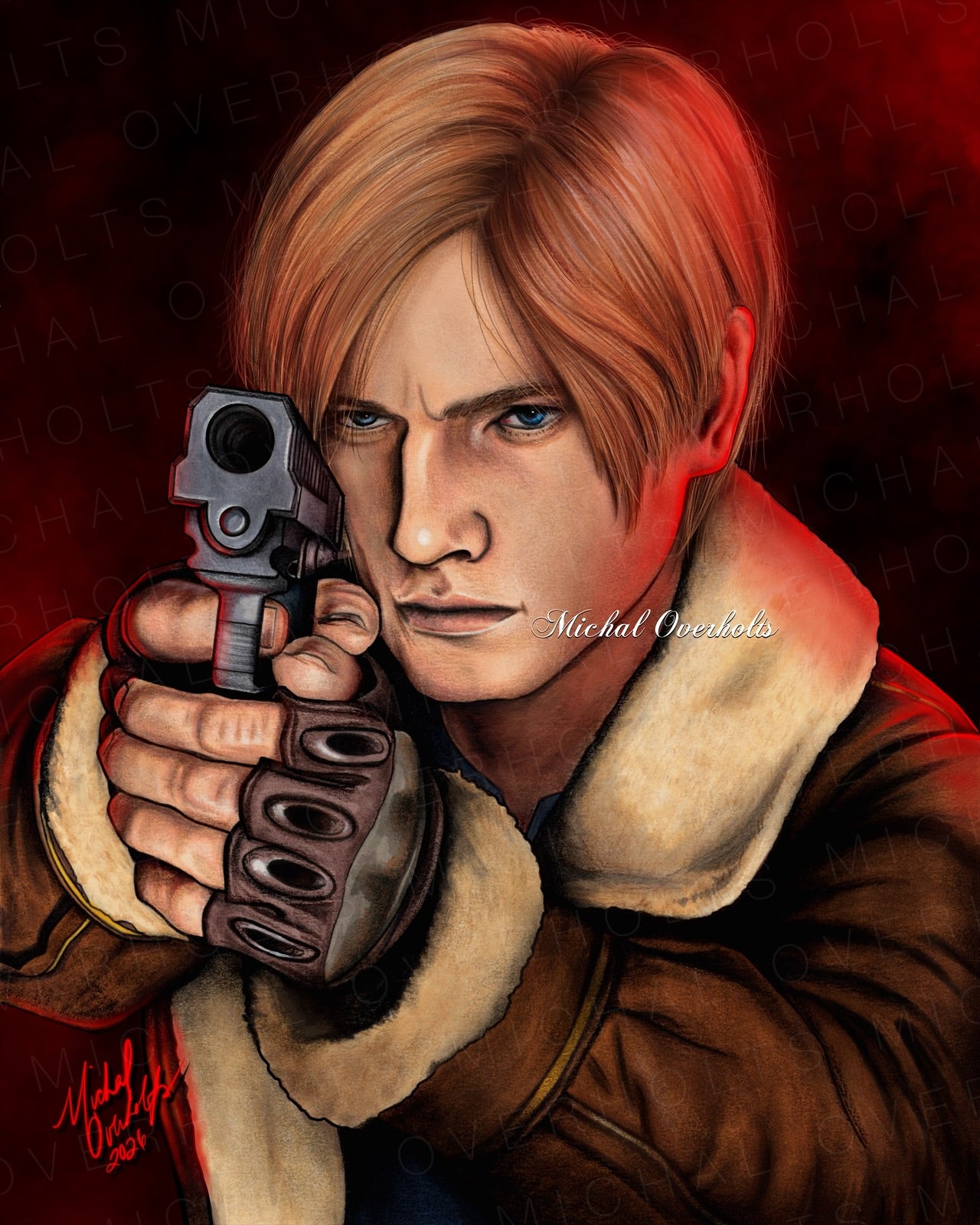 Leon Portrait Resident Full Color Drawing – Art By Michal Overholts