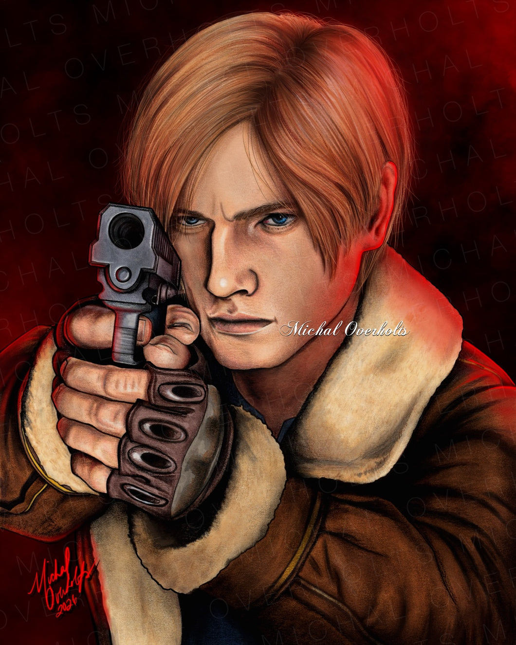 Leon Portrait Resident Full Color Drawing – Art By Michal Overholts