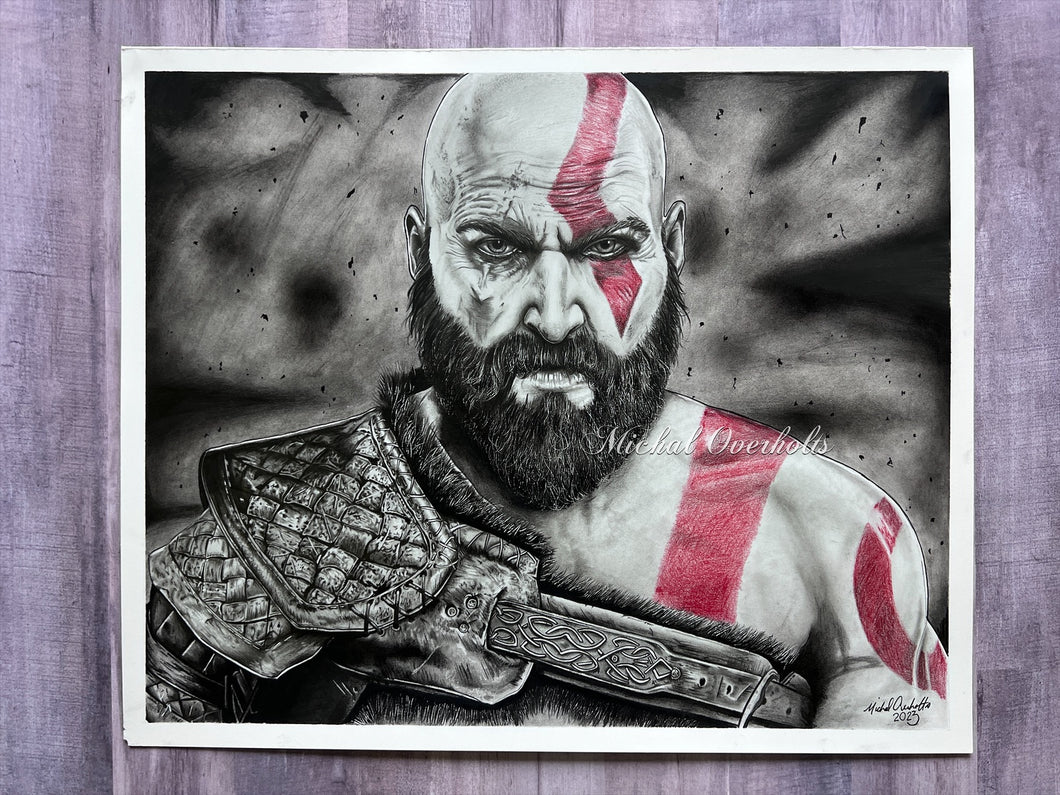 Kratos God of War Charcoal Drawing Print