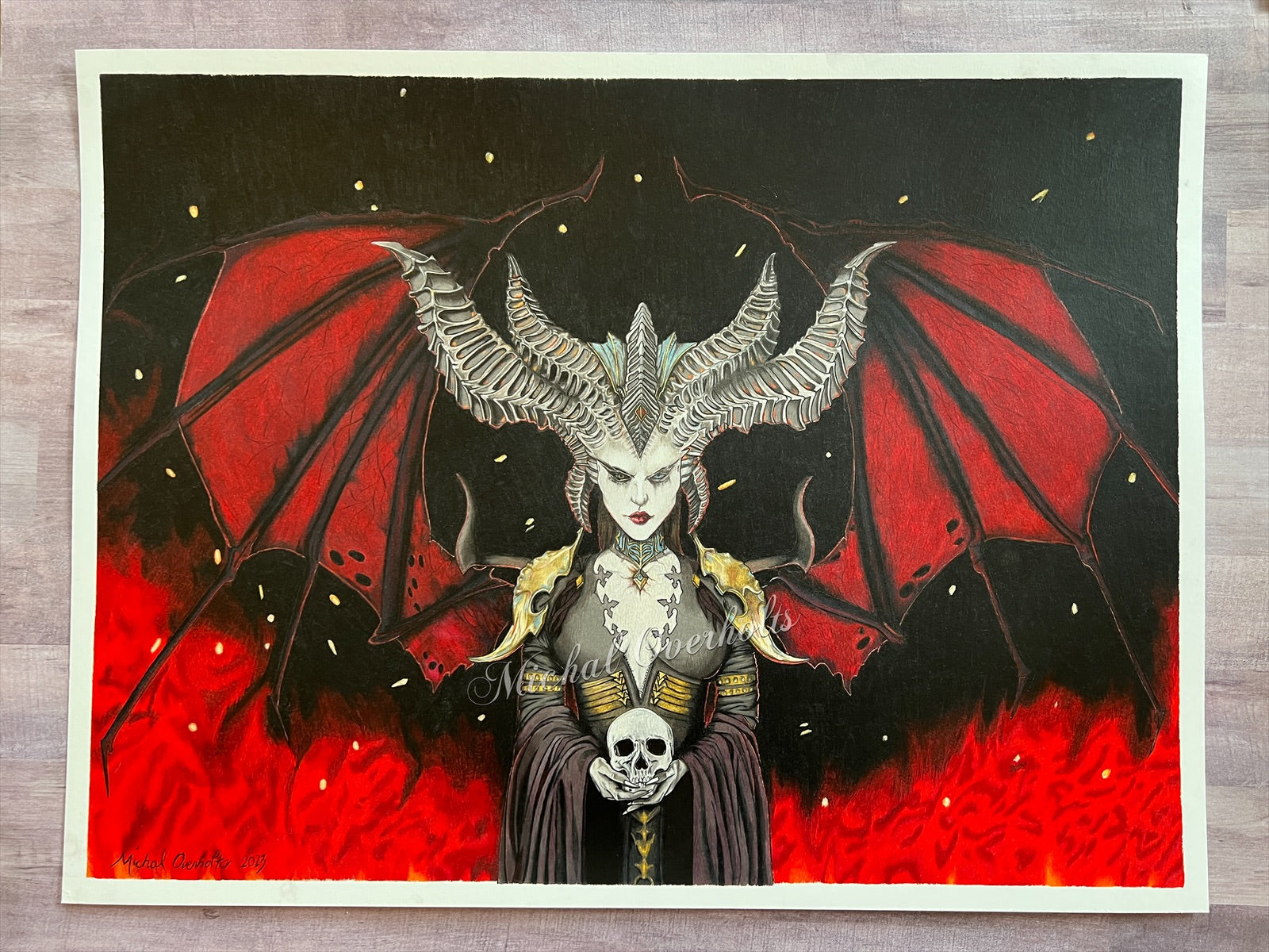 Lilith Colored Pencil Drawing Diablo Print – Art By Michal Overholts