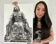 Original Drawing: La Douleur Statue Realism Pencil Drawing