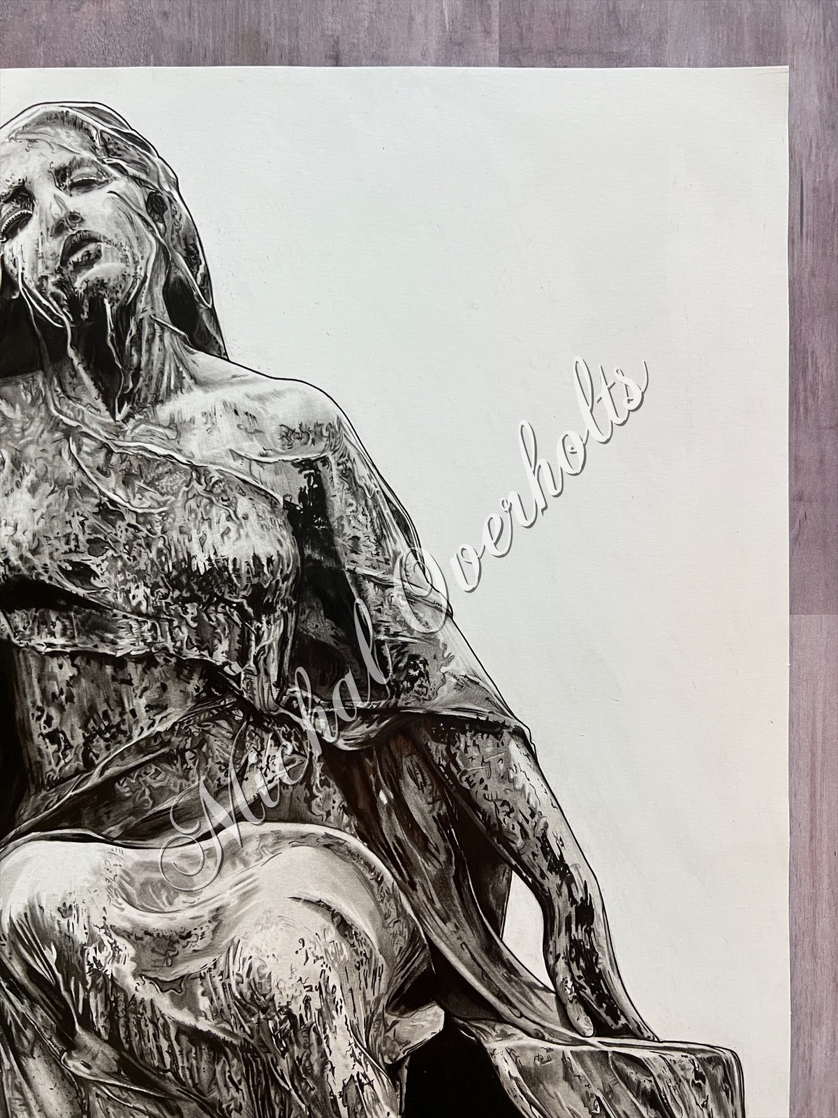 Original Drawing: La Douleur Statue Realism Pencil Drawing – Art