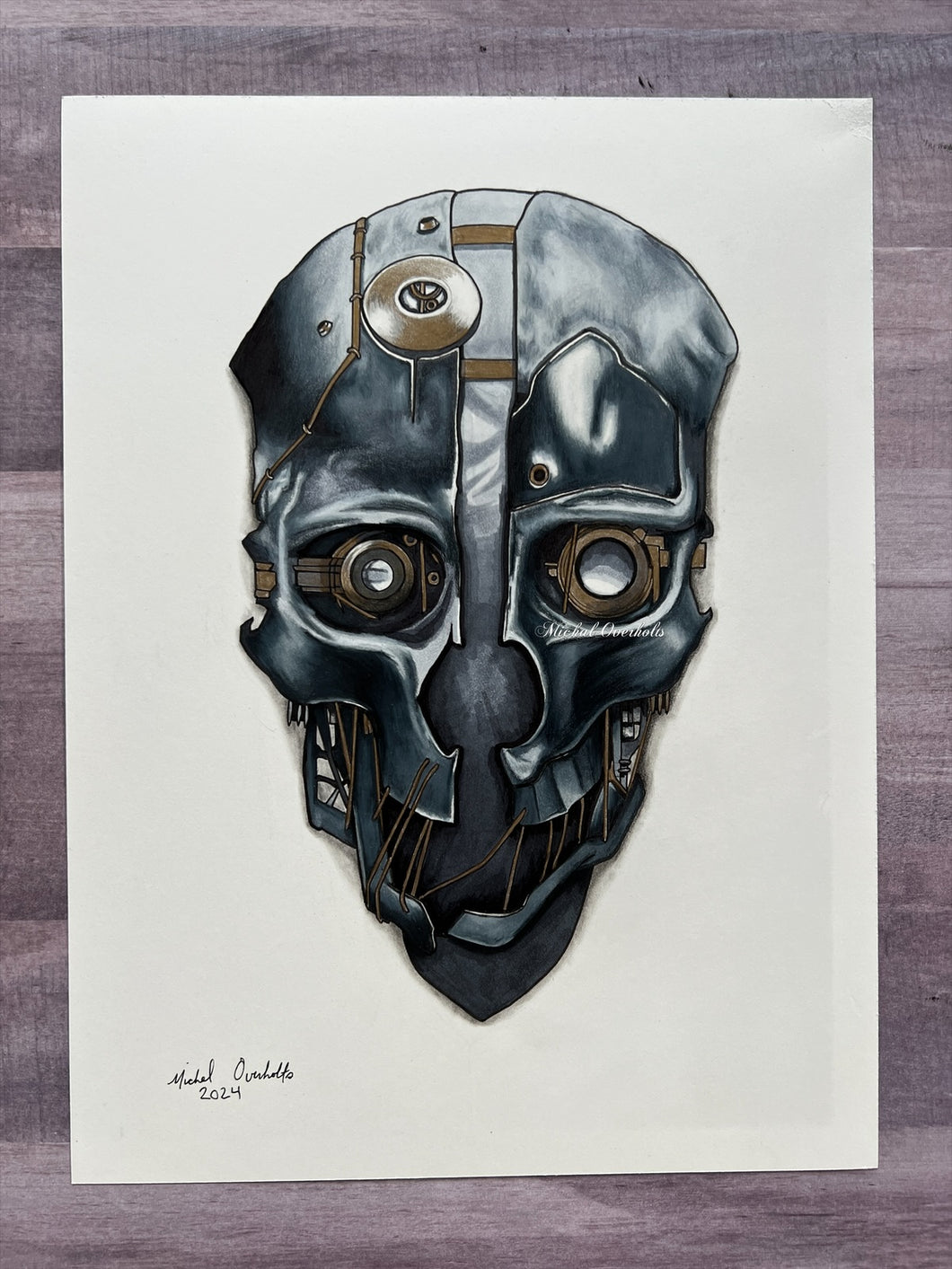 PRE-ORDER: Dishonored Skull Color Mixed Media Drawing Print