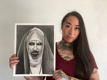 Load image into Gallery viewer, Original Drawing: Nun Horror Art Graphite Drawing
