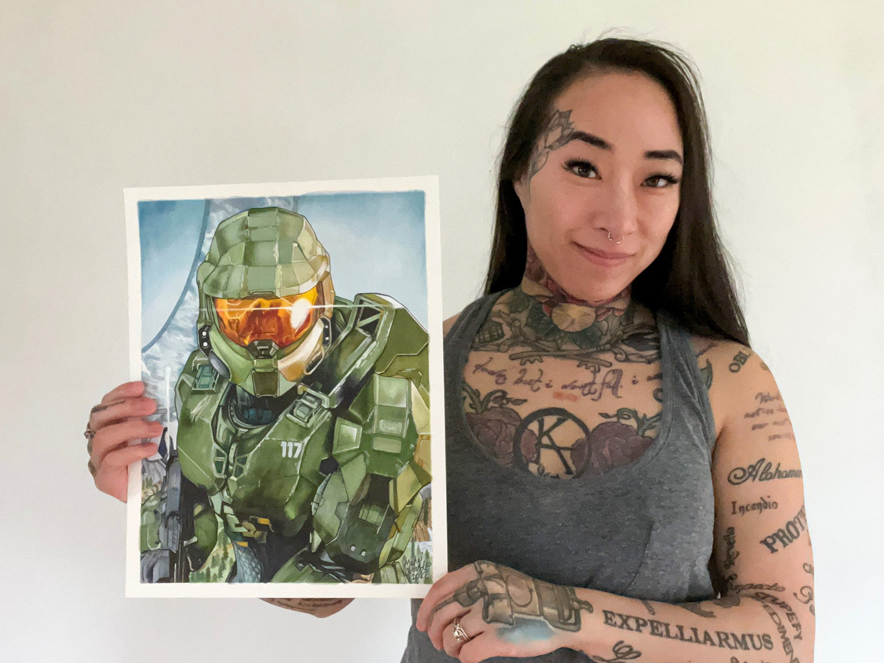Master Chief Ink Master Chief Ink Drawing Print – Art By Michal Overholts