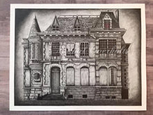 Load image into Gallery viewer, Welcome Home Haunted House Graphite Drawing Print

