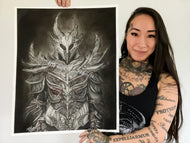 Original Drawing: Video Game Skyrim Armor Graphite Charcoal Drawing