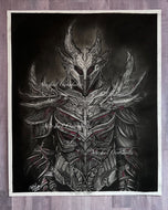Video Game Skyrim Armor Graphite Charcoal Drawing Print
