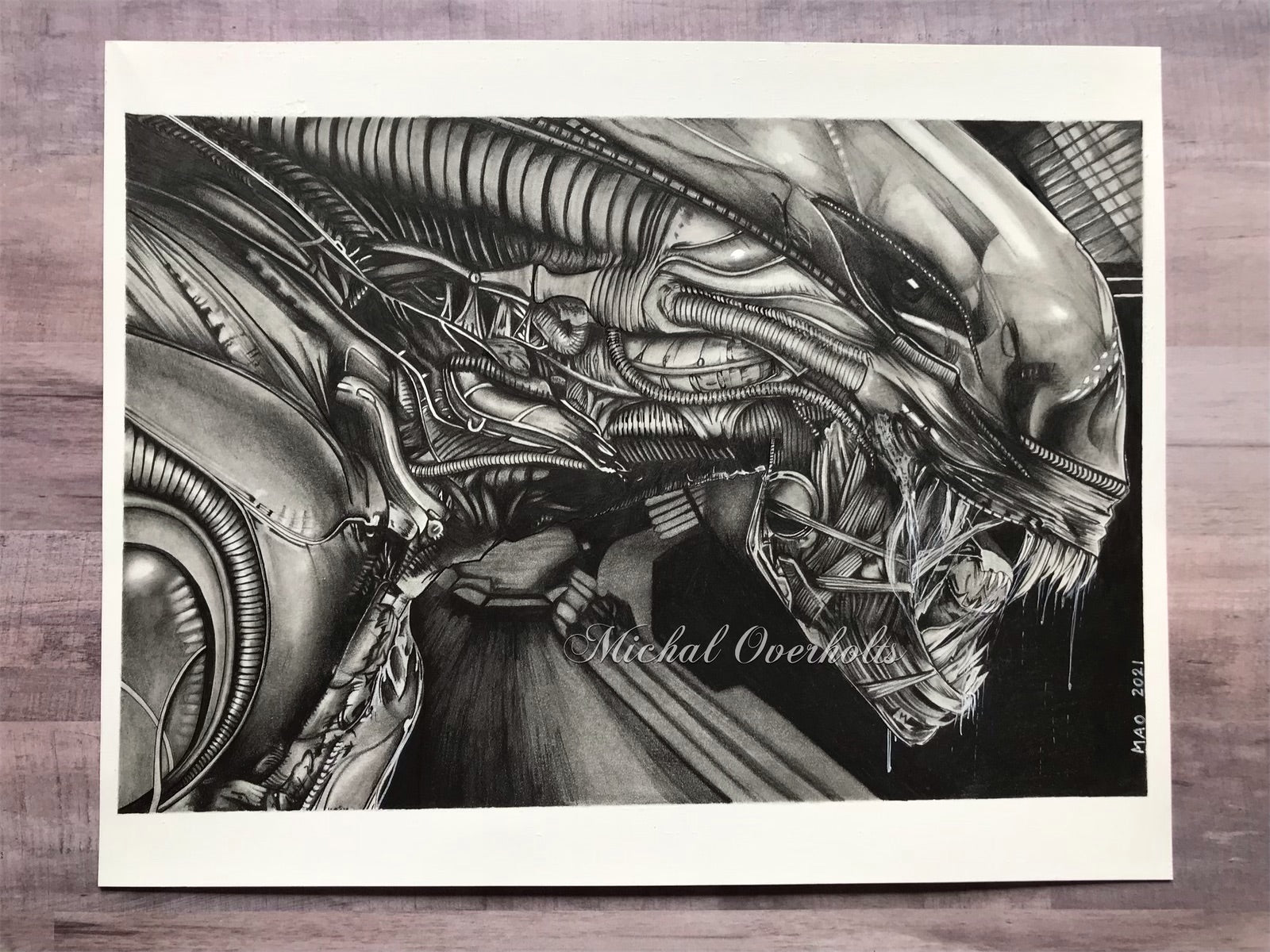 H.R. Giger Alien Graphite Drawing Print – Art By Michal Overholts