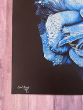Load image into Gallery viewer, Blue Rose on Black Colored Pencil Drawing Realism Print
