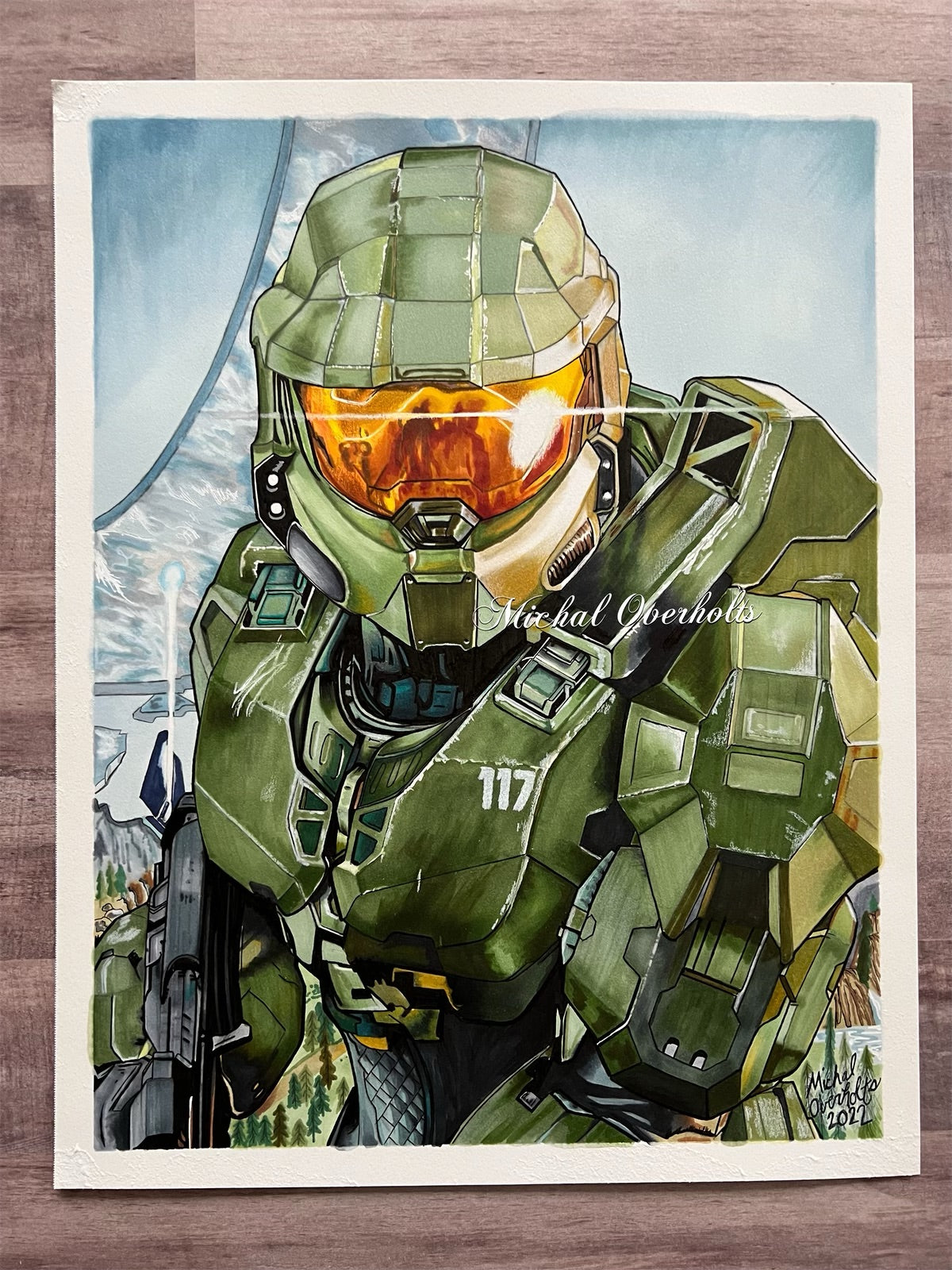 Master Chief Ink Master Chief Ink Drawing Print – Art By Michal Overholts