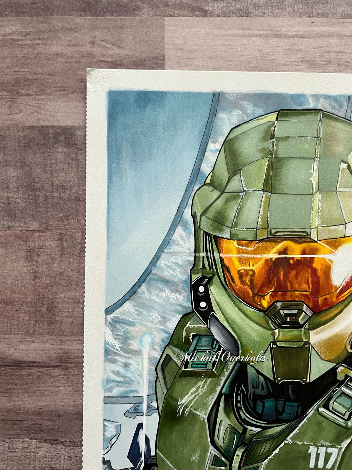 Master Chief Ink Master Chief Ink Drawing Print – Art By Michal Overholts