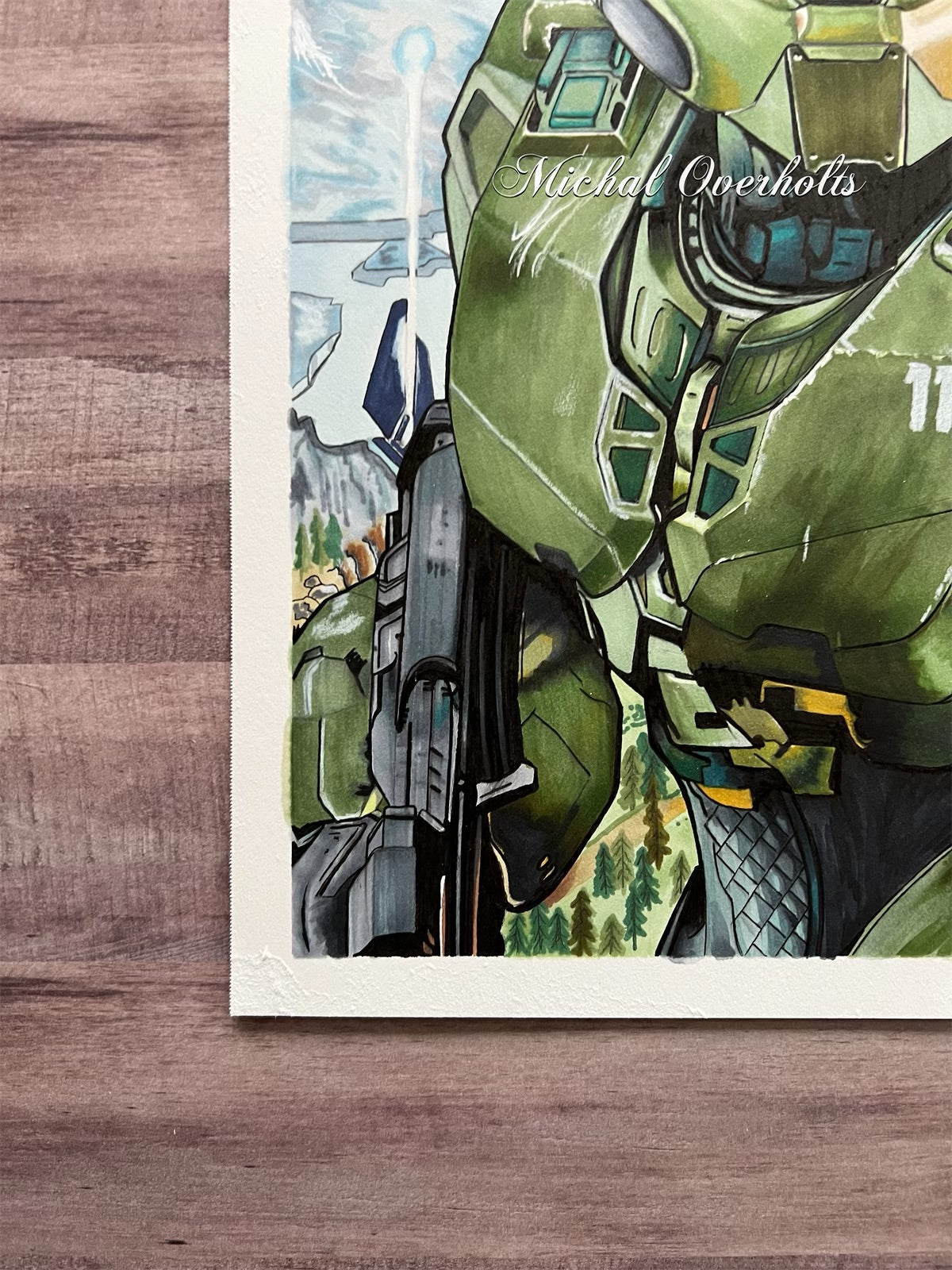 Master Chief Ink Master Chief Ink Drawing Print – Art By Michal Overholts