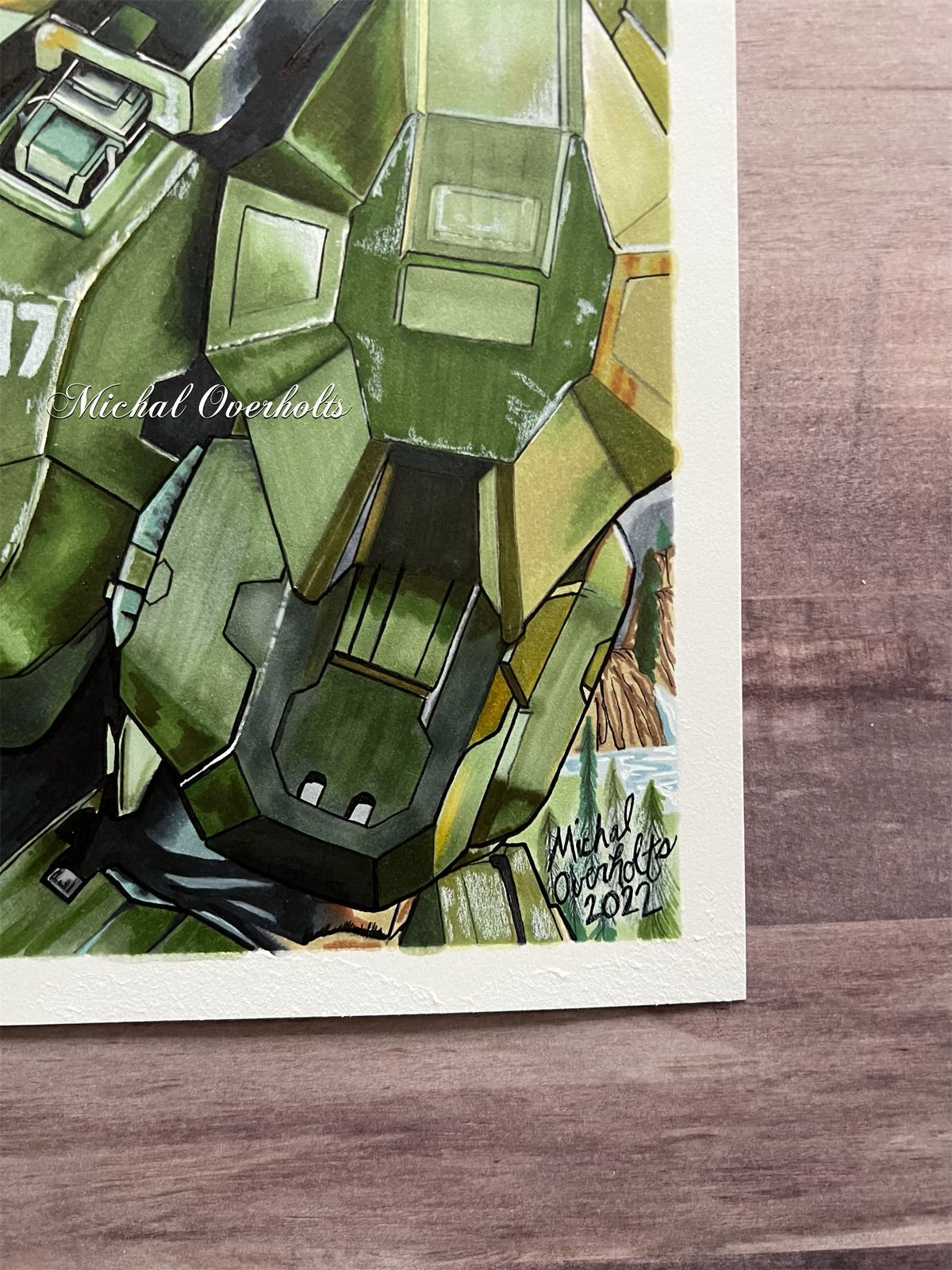 Master Chief Ink Master Chief Ink Drawing Print – Art By Michal Overholts