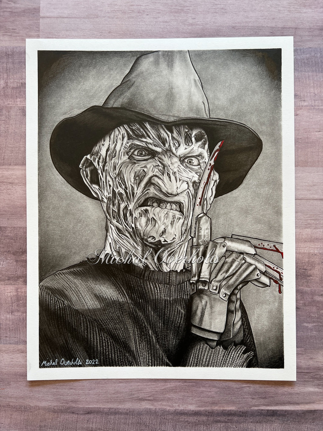 Freddy Graphite Charcoal Horror Drawing Print