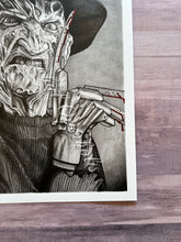 Load image into Gallery viewer, Freddy Graphite Charcoal Horror Drawing Print
